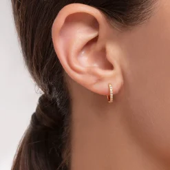 Sale Einzel Creole weiße Steine gold Damen Creolen|18K Vergoldung - 925 Silber