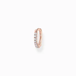Discount Einzel Creole weiße Steine roségold Damen Creolen|18K Rosé-Vergoldung - 925 Silber