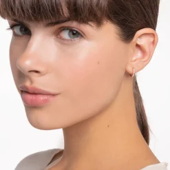 Discount Einzel Creole weiße Steine roségold Damen Creolen|18K Rosé-Vergoldung - 925 Silber