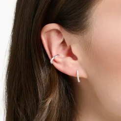 Cheap Einzel Creole weiße Steine silber Damen Creolen