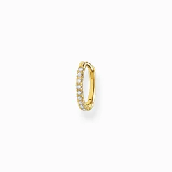 Best Einzel Creole weiße Steine gold Damen Creolen|18K Vergoldung - 925 Silber