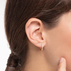 Best Einzel Creole weiße Steine gold Damen Creolen|18K Vergoldung - 925 Silber