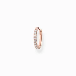New Einzel Creole weiße Steine roségold Damen Creolen|18K Rosé-Vergoldung - 925 Silber