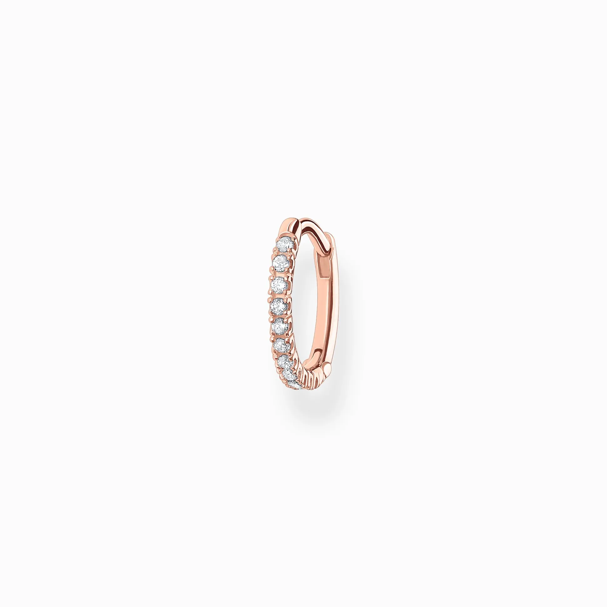New Einzel Creole weiße Steine roségold Damen Creolen|18K Rosé-Vergoldung - 925 Silber