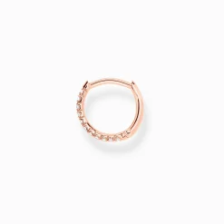 New Einzel Creole weiße Steine roségold Damen Creolen|18K Rosé-Vergoldung - 925 Silber