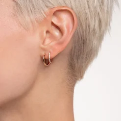 New Einzel Creole weiße Steine roségold Damen Creolen|18K Rosé-Vergoldung - 925 Silber