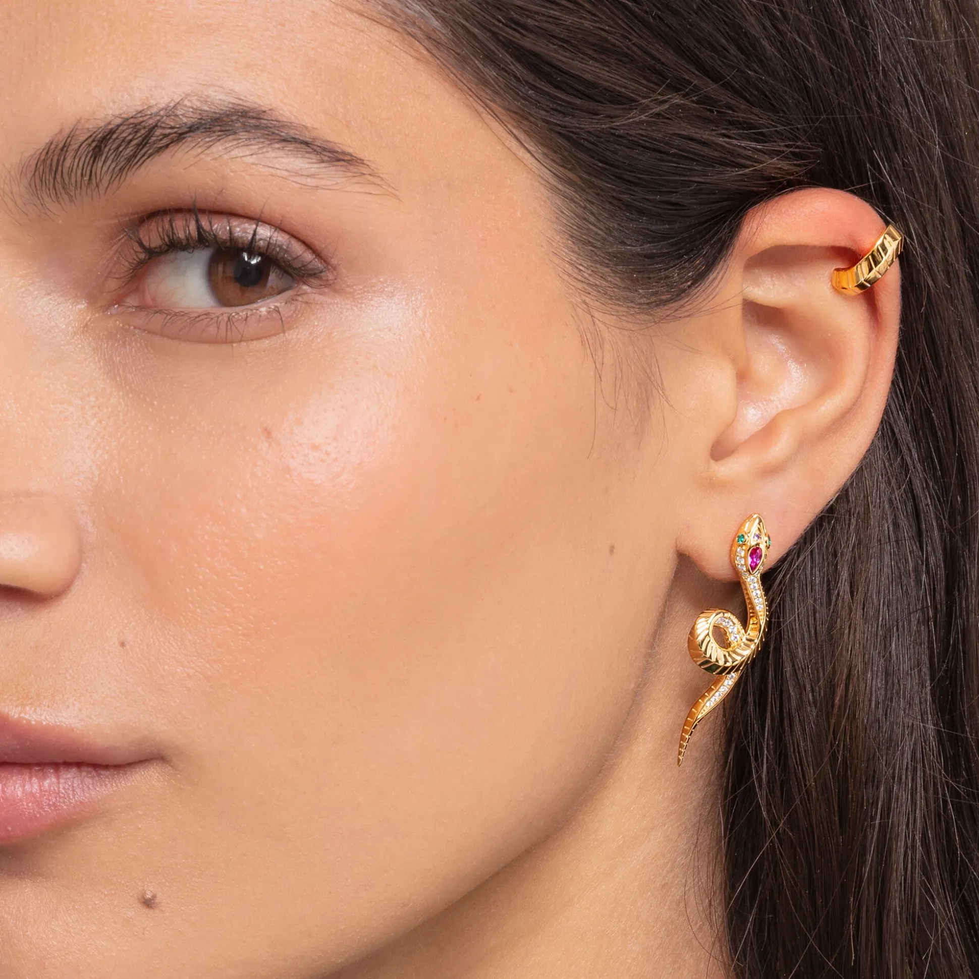 Outlet Einzel Ohrklemme Schlangenhaut gold Damen Ohrstecker|18K Vergoldung - 925 Silber