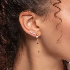 New Einzel Ohrring Anhänger Kugeln gold Damen Creolen|18K Vergoldung - 925 Silber