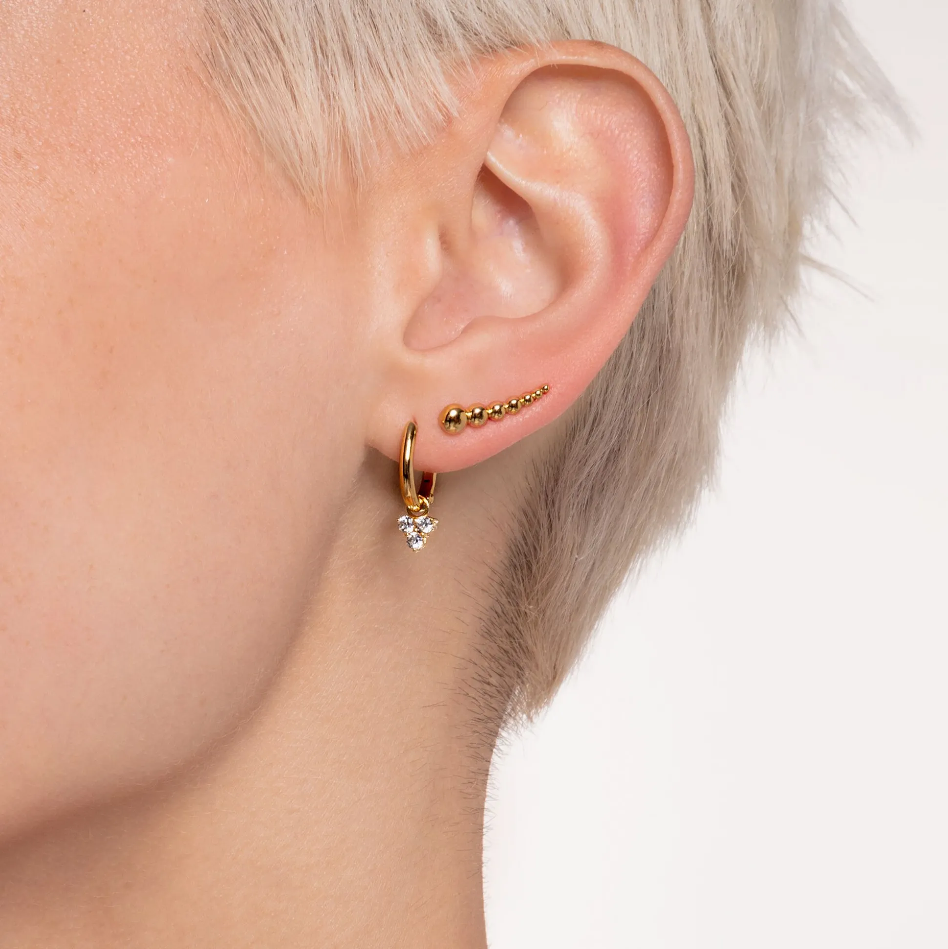 Best Einzel Ohrring Anhänger weiße Steine gold Damen Creolen