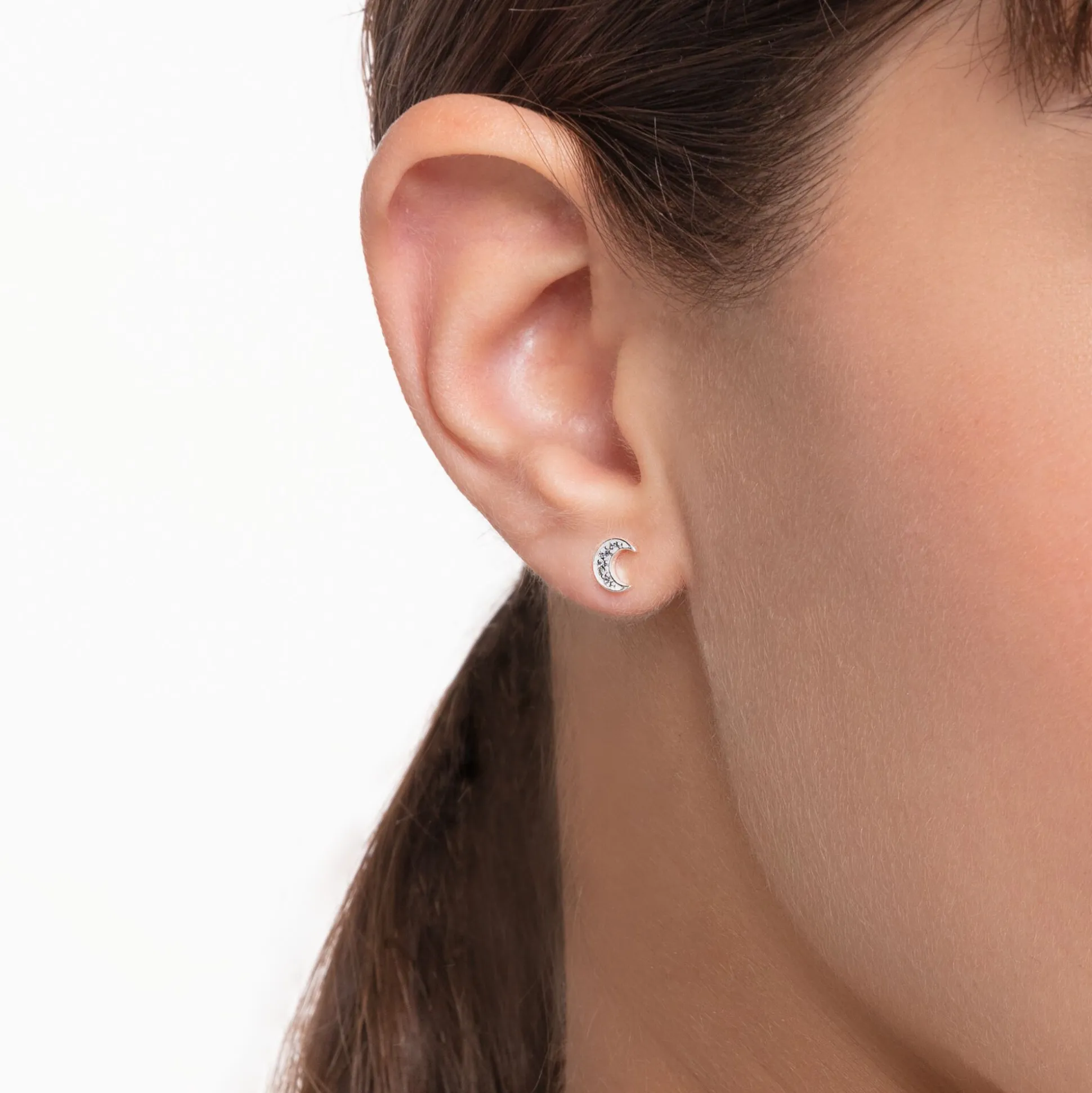 Sale Einzel Ohrstecker Mond Pavé silber Damen Ohrstecker