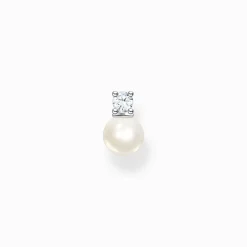 Fashion Einzel Ohrstecker Perle mit weißem Stein silber Damen Ohrstecker|Ohrringe