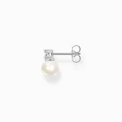 Fashion Einzel Ohrstecker Perle mit weißem Stein silber Damen Ohrstecker|Ohrringe