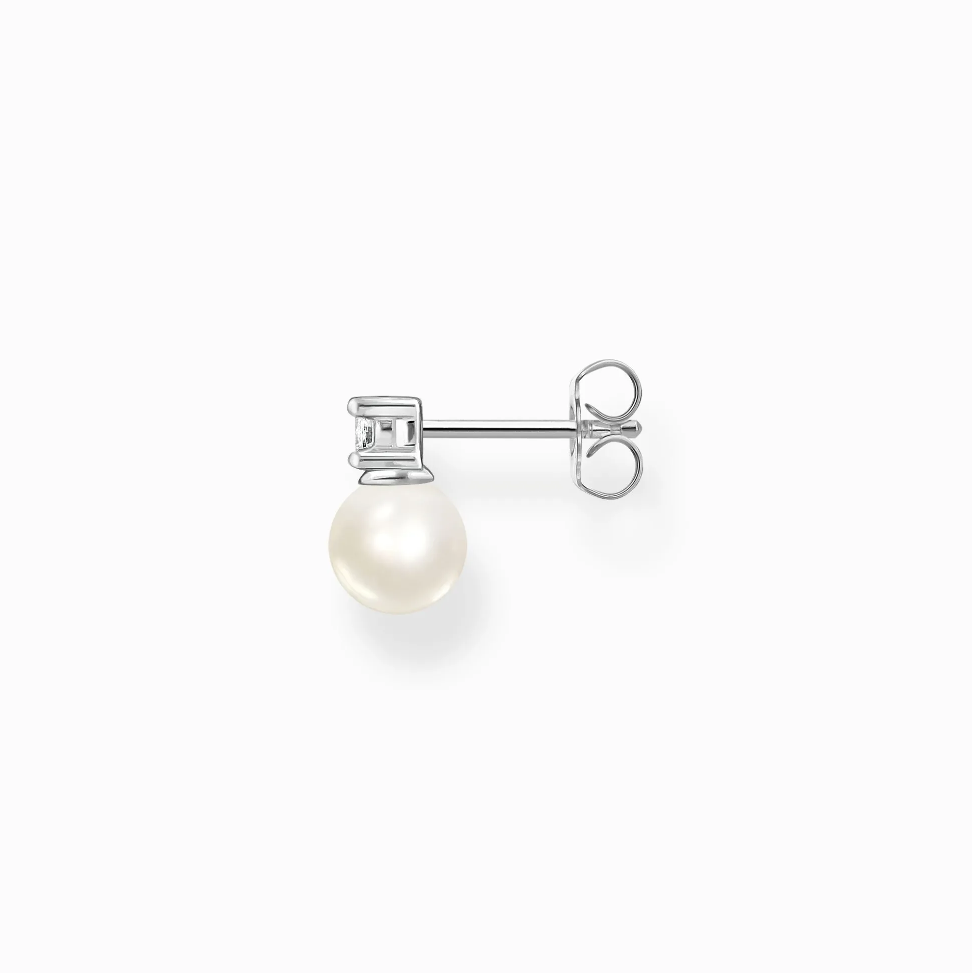 Fashion Einzel Ohrstecker Perle mit weißem Stein silber Damen Ohrstecker|Ohrringe