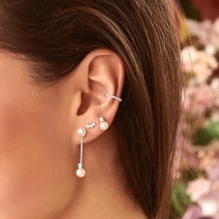 Fashion Einzel Ohrstecker Perle mit weißem Stein silber Damen Ohrstecker|Ohrringe