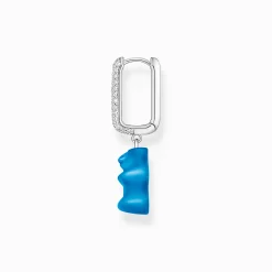 Discount Einzel-Creole mit blauem Goldbären-Anhänger in Midiversion und Steinen Silber Damen Creolen|925 Silber
