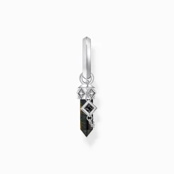 Store Einzel-Creole mit goldblauem Onyx-Anhänger Silber geschwärzt Damen Creolen|Ohrstecker & Creolen