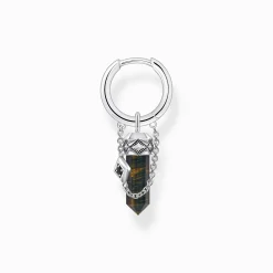 Store Einzel-Creole mit goldblauem Onyx-Anhänger Silber geschwärzt Damen Creolen|Ohrstecker & Creolen