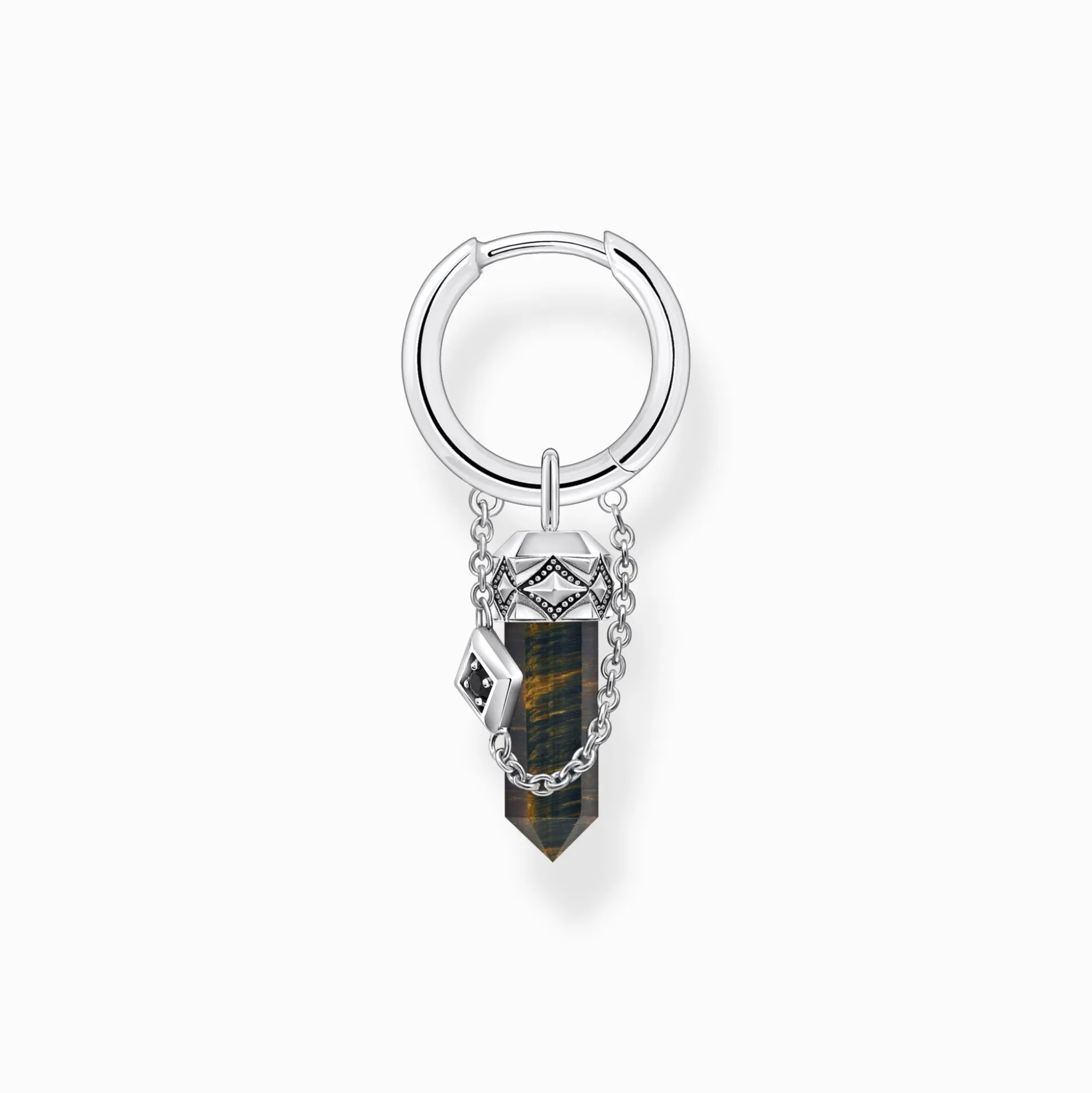 Store Einzel-Creole mit goldblauem Onyx-Anhänger Silber geschwärzt Damen Creolen|Ohrstecker & Creolen