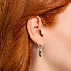 Store Einzel-Creole mit goldblauem Onyx-Anhänger Silber geschwärzt Damen Creolen|Ohrstecker & Creolen