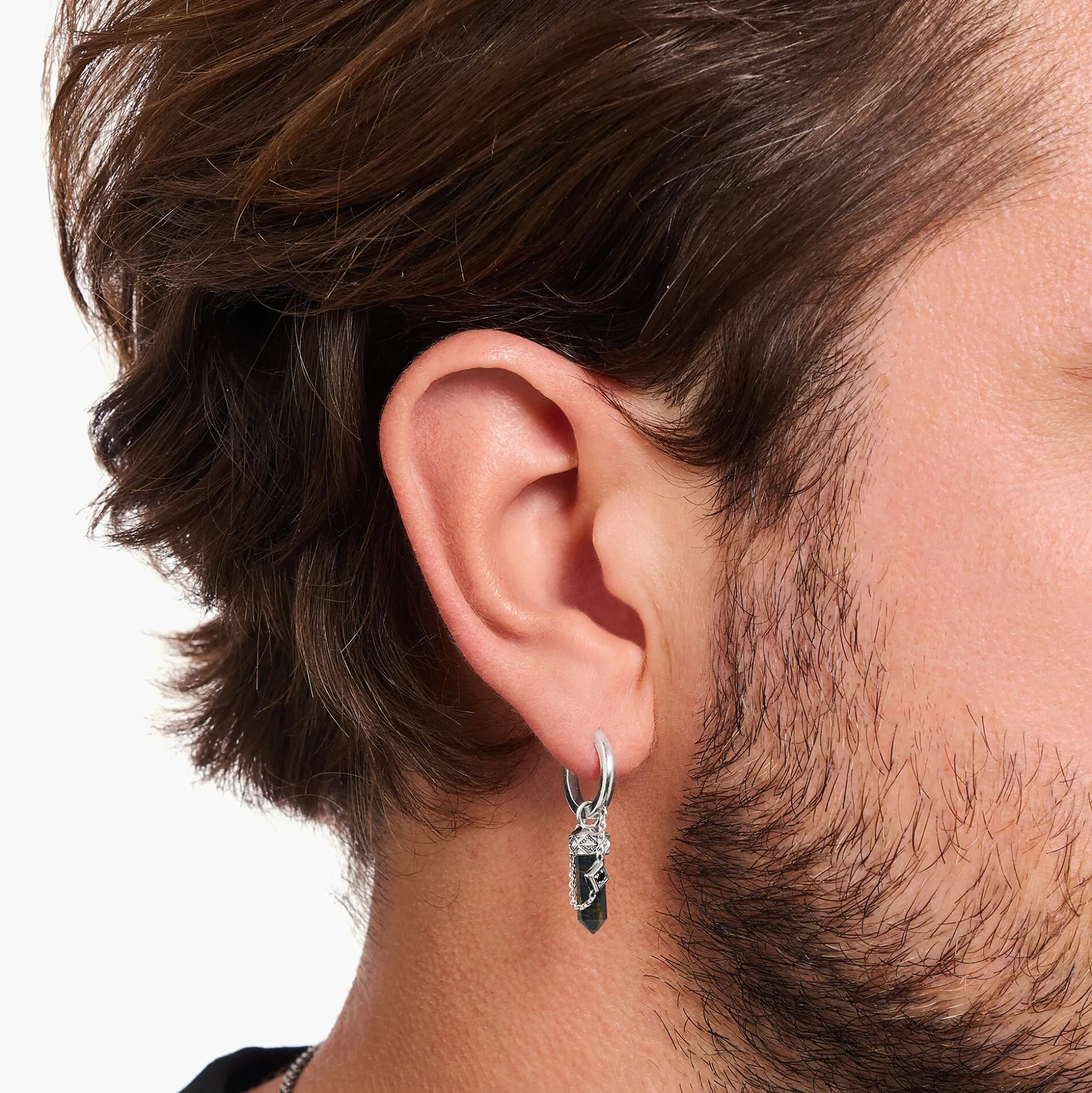 Store Einzel-Creole mit goldblauem Onyx-Anhänger Silber geschwärzt Damen Creolen|Ohrstecker & Creolen