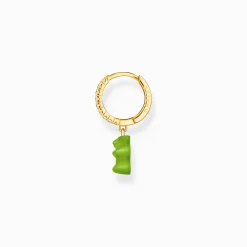 Hot Einzel-Creole mit grünem Goldbären-Anhänger und Steinen vergoldet Damen Creolen|18K Vergoldung - 925 Silber