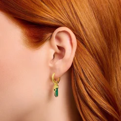 Shop Einzel-Creole mit grünem Malachit-Anhänger vergoldet Damen Creolen|Ohrstecker & Creolen