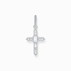 Outlet Einzel-Creole mit Kreuzanhänger und weißen Steinen Silber Damen Creolen|925 Silber