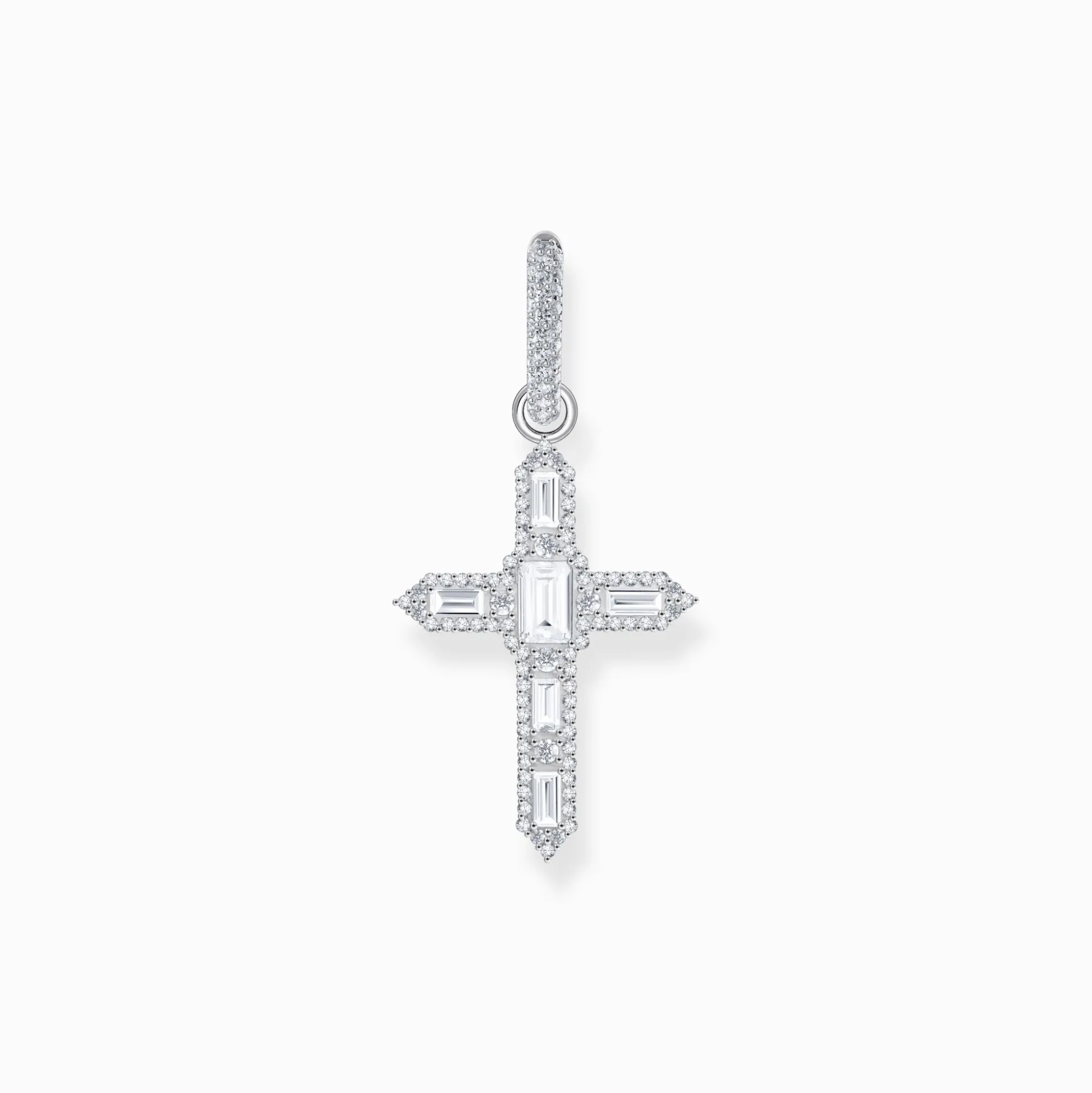 Outlet Einzel-Creole mit Kreuzanhänger und weißen Steinen Silber Damen Creolen|925 Silber