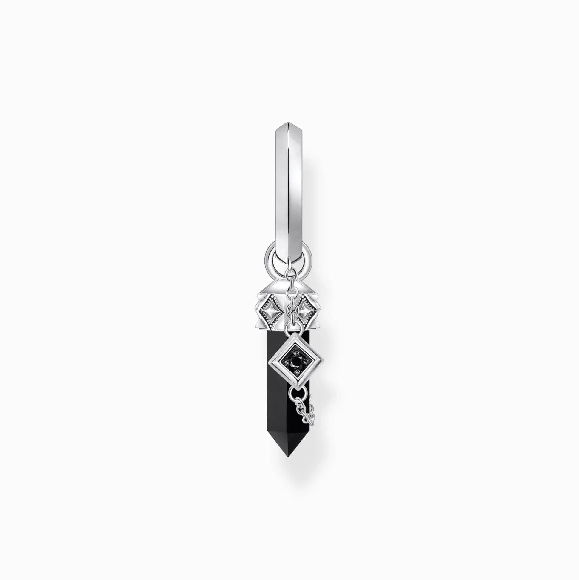 New Einzel-Creole mit Onyx-Anhänger und Kette Silber geschwärzt Damen Creolen|Ohrstecker & Creolen