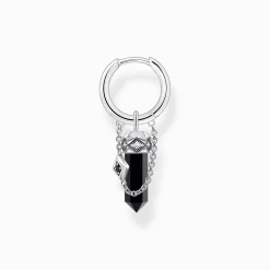 New Einzel-Creole mit Onyx-Anhänger und Kette Silber geschwärzt Damen Creolen|Ohrstecker & Creolen
