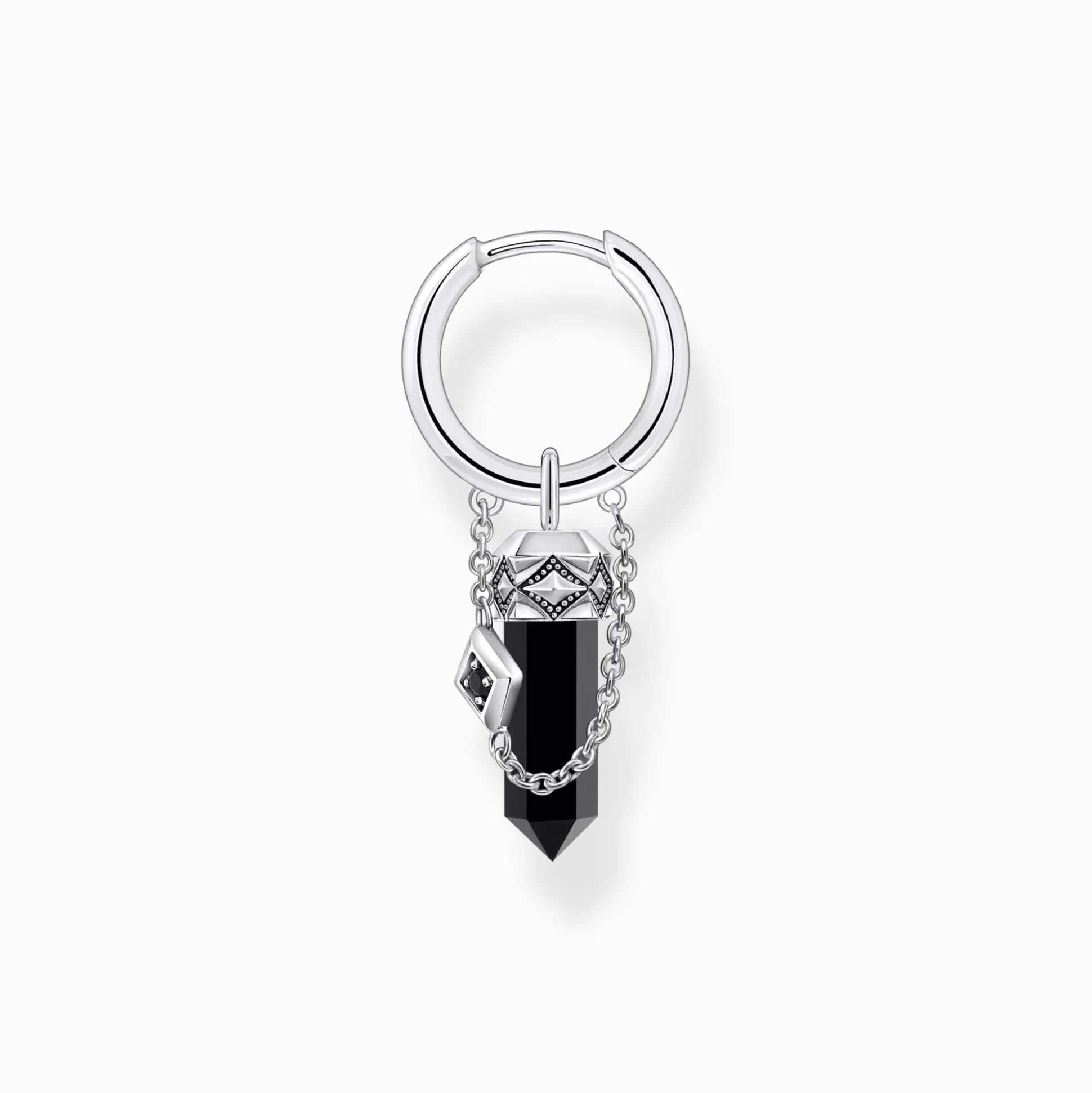 New Einzel-Creole mit Onyx-Anhänger und Kette Silber geschwärzt Damen Creolen|Ohrstecker & Creolen