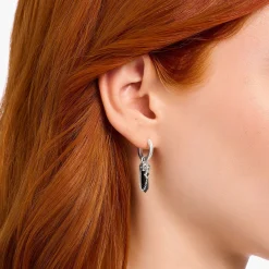 New Einzel-Creole mit Onyx-Anhänger und Kette Silber geschwärzt Damen Creolen|Ohrstecker & Creolen