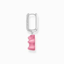 Flash Sale Einzel-Creole mit pinkem Goldbären-Anhänger in Midiversion und Steinen Silber Damen Creolen|Creolen