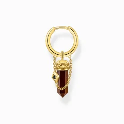 Outlet Einzel-Creole mit rotem Tigerauge-Anhänger vergoldet Damen Creolen|Ohrstecker & Creolen