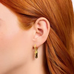 Outlet Einzel-Creole mit rotem Tigerauge-Anhänger vergoldet Damen Creolen|Ohrstecker & Creolen