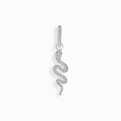 Best Sale Einzel-Creole mit Schlangen-Anhänger und weißen Steinen Silber Damen Creolen|925 Silber