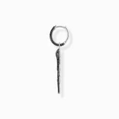 Cheap Einzel-Creole mit Schlangen-Anhänger und schwarzen Steinen Silber geschwärzt Damen Creolen|925 Silber