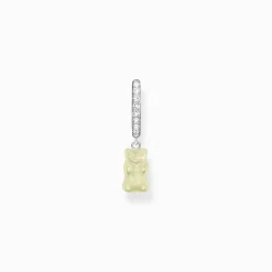 Shop Einzel-Creole mit weißem Goldbären-Anhänger und Steinen Silber Damen Creolen|925 Silber