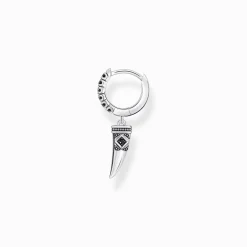 Best Sale Einzel-Creole mit Zahn-Anhänger und Steinen Silber geschwärzt Damen Creolen|Ohrstecker & Creolen