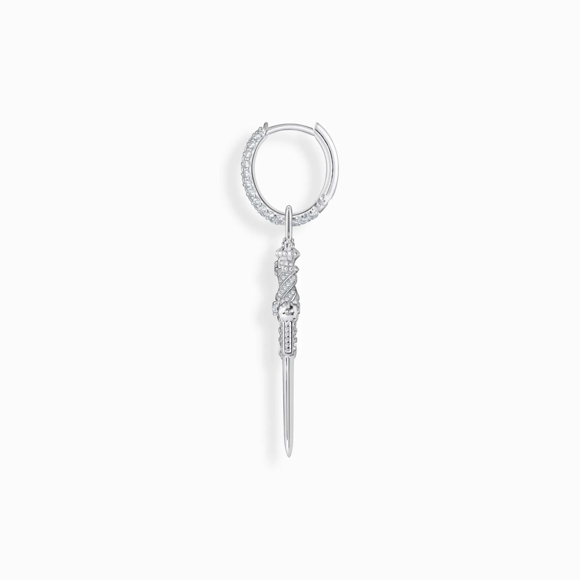 Online Einzel-Creole Schwert mit weißen Steinen Silber Damen Creolen|Ohrstecker & Creolen