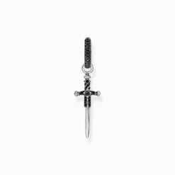 Shop Einzel-Creole Schwert mit schwarzen Steinen Silber geschwärzt Damen Creolen|925 Silber