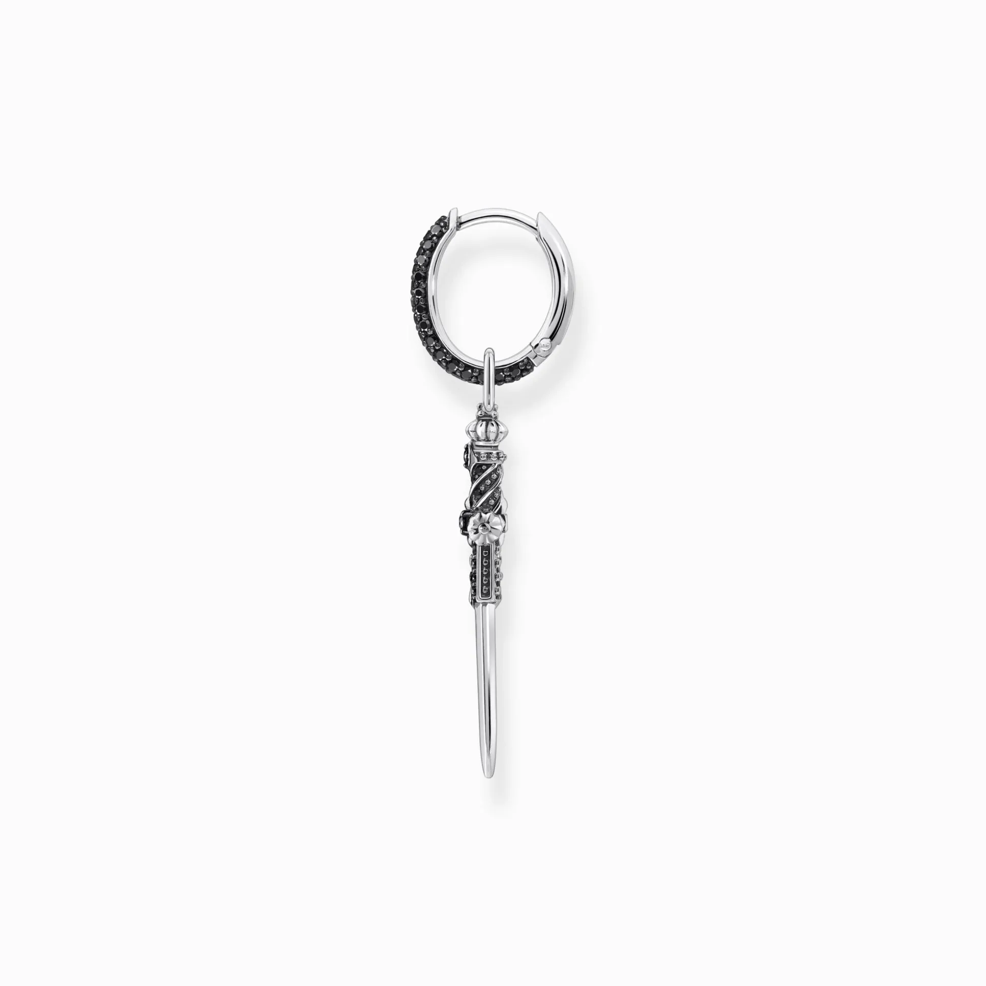 Shop Einzel-Creole Schwert mit schwarzen Steinen Silber geschwärzt Damen Creolen|925 Silber