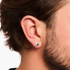 Best Sale Einzel-Ohrstecker mit schwarzem Stein Silber geschwärzt Damen Ohrstecker|Ohrstecker & Creolen