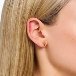 Cheap Einzel-Ohrstecker Palme mit bunten Steinen vergoldet Damen Ohrstecker|18K Vergoldung - 925 Silber