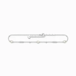 Outlet Fußkette mit Perlen und weiße Steine silber Damen Fußkettchen
