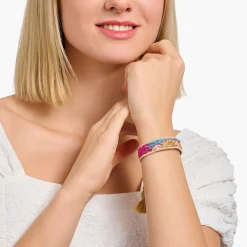 Flash Sale Gewebtes Armband mit Sonne, Palme und Kaktus in Gold, Pink und Grün Accessoires