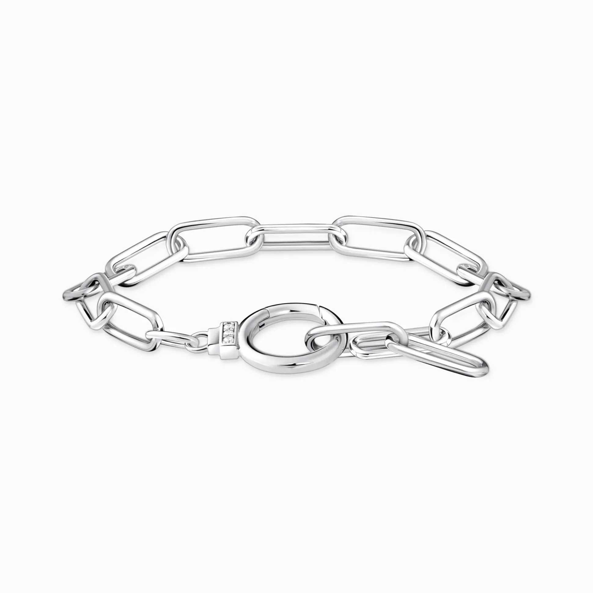 Hot Gliederarmband mit Ringverschluss und weißen Steinen Silber Damen Armbänder|925 Silber