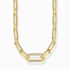 Best Gliederkette mit steinbesetztem Ankerelement vergoldet Damen Halsketten|18K Vergoldung - 925 Silber