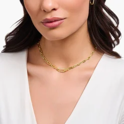 Best Gliederkette mit steinbesetztem Ankerelement vergoldet Damen Halsketten|18K Vergoldung - 925 Silber