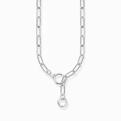New Gliederkette mit zwei Ringverschlüssen und weißen Steinen Silber Damen Halsketten|925 Silber